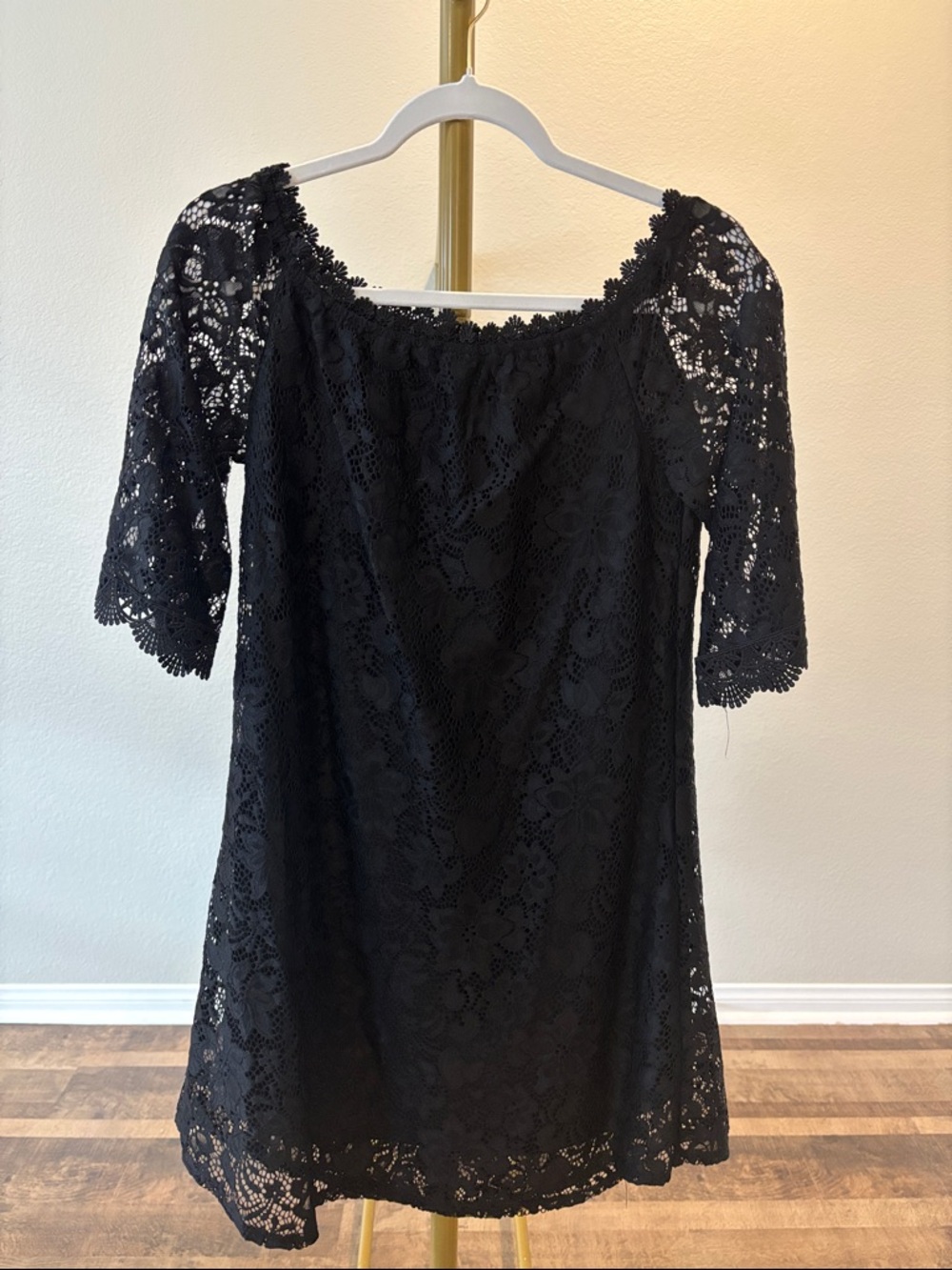 Black Lace Square-Neck Dress
